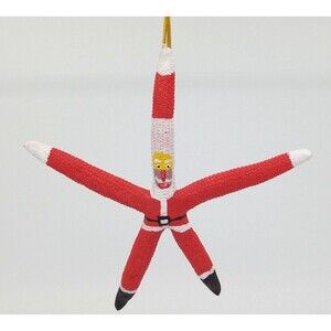 Santa Claus Starfish Christmas Ornament Painted Red White Black Nautical Decor